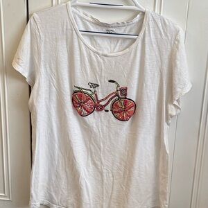 White T-Shirt with Bicycle Design